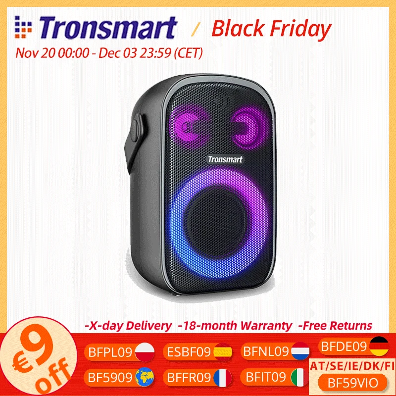 Altavoz Tronsmart Halo 100 Altavoz de fiesta portátil Bluetooth con sistema de sonido de 3 vías, modos de audio duales, control de aplicaciones, para exteriores