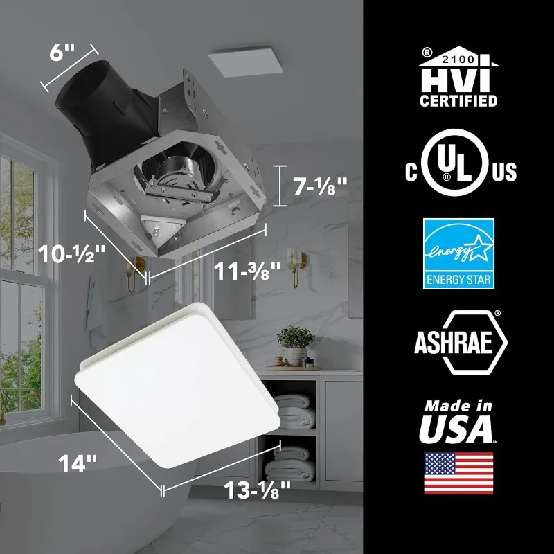 EVOLVE Premium Bathroom Exhaust Fan w/Continuous Run, 110-130-150 Selectable CFM