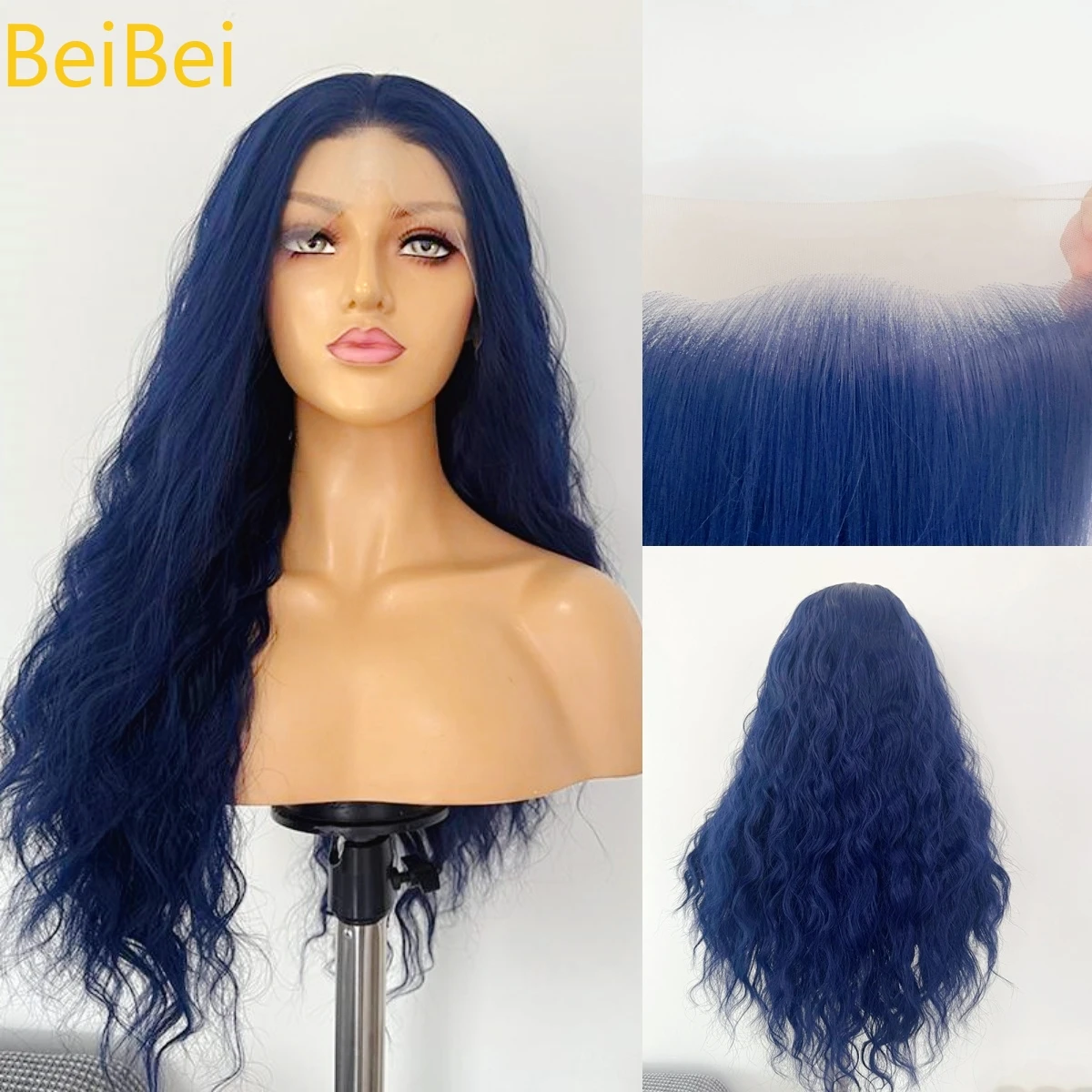 Perruque Lace Front Wig synthétique Vogue Queen bleu foncé, Body Wave en Fiber résistante à la chaleur, usage quotidien pour femmes, perruques Lace Wig naturelles 13*4