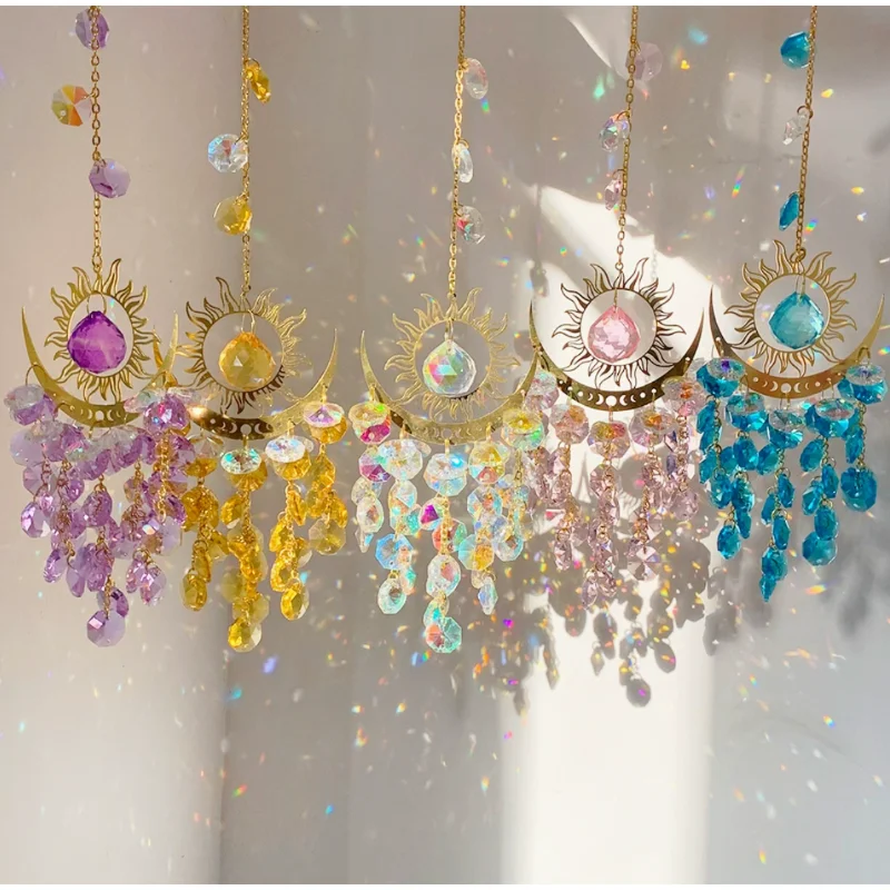 1pc garden set light ornaments flame moon sun crystal sun catcher wind chime hanging decorations hanging ornaments