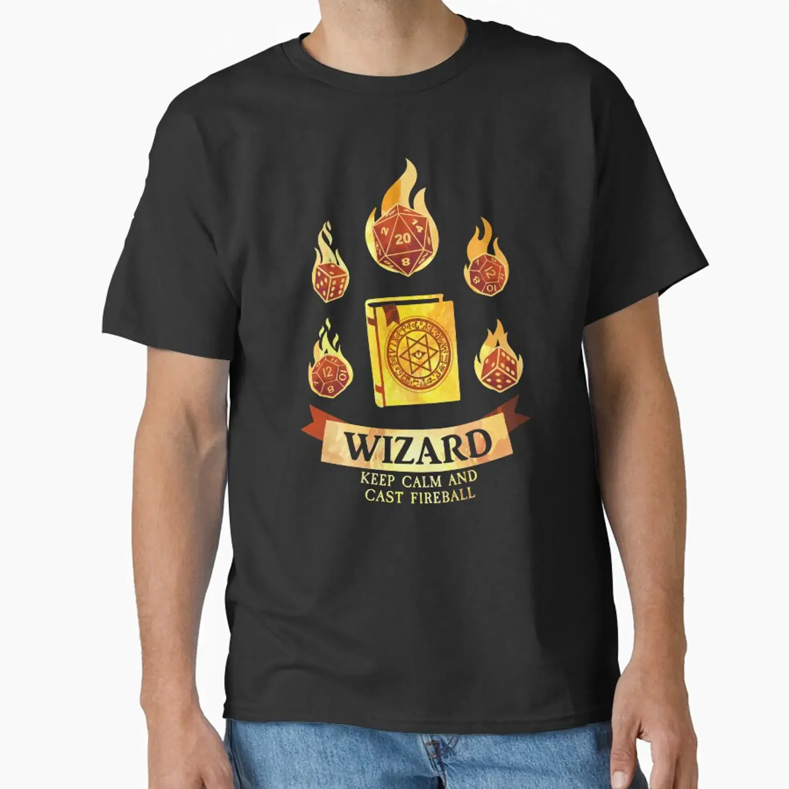 Wizard Keep Calm and Cast Fireball Classic T Shirt vintage Washed Comfortable Slightly streetwear Unisex Stretched Breathable