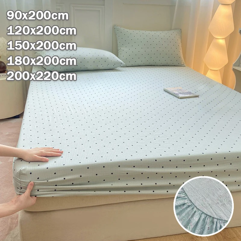 Floral Cloud-textured Cotton Fitted Sheet with Elastic Deep Pocket 360 Coverage Non Slip for Single Queen King Size Bed Washable