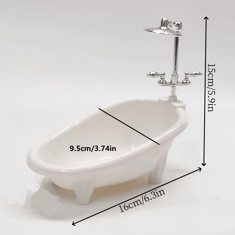 1pc Miniature Bathtub Model with Faucet,Showerhead,Realistic White Bathtub Suitable for Dollhouse, Model Railway Diorama
