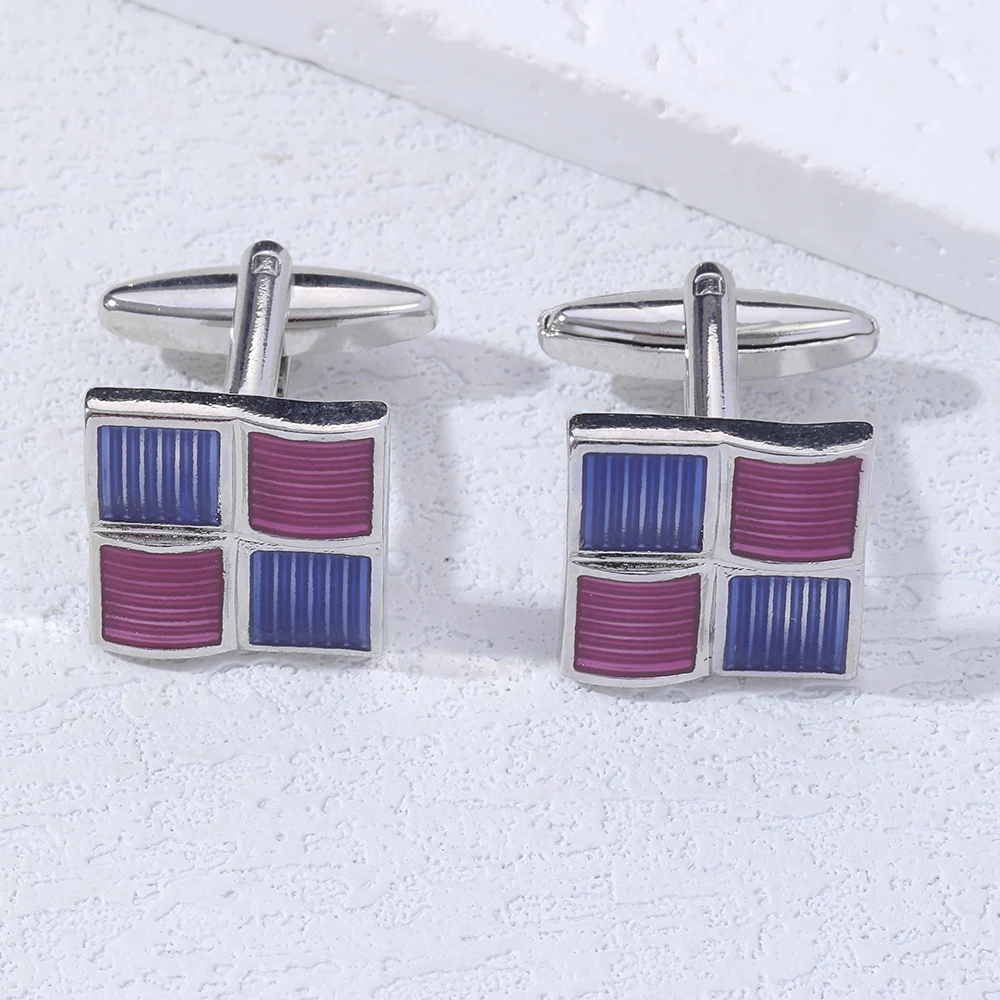 New In Punk Rock Square Plaid Cufflinks Blue Red Mixed Enamel Cuff Links For Wedding Birthday Anniversary Father's Day Gift