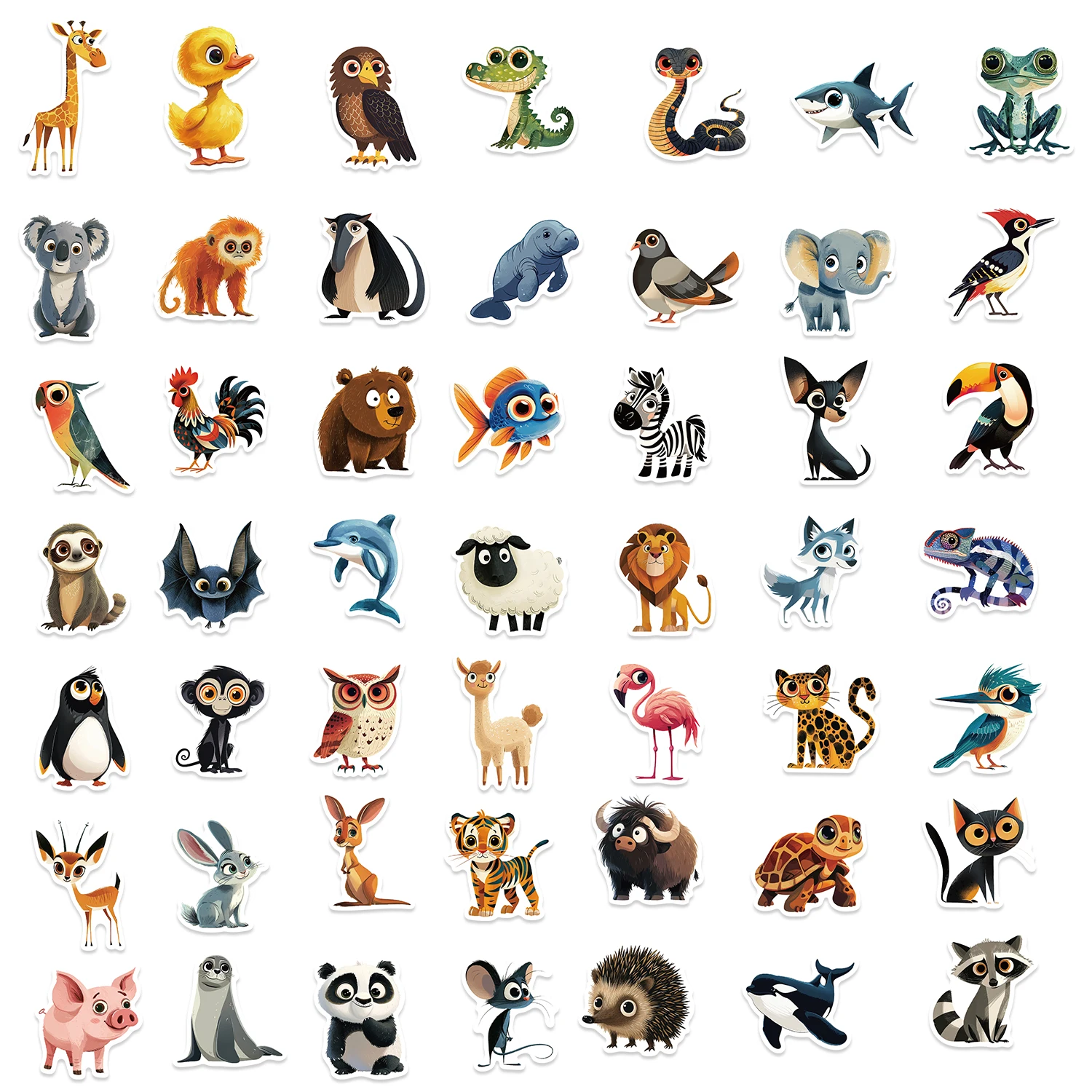 55Pcs Cartoon Animal Sticker Cute Toy Game Tag DIY Gift Sealing Label  Children Label Thank You Stickers Decoration Supplies