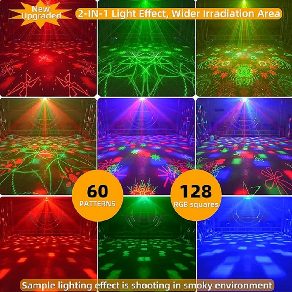 Party lights, DJ disco lights, stroboscopic lights 2-in-1, pattern decorations, holiday party decorations, and ambient lights