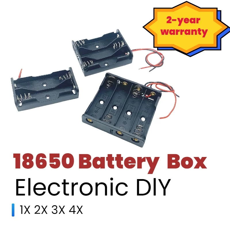 2 PCS, AAA,18650 Battery Holder Box 1 Slot 3.7V Battery Storage Case 1/2/3/4 Cell Plastic Container with Connect Black Red Wires