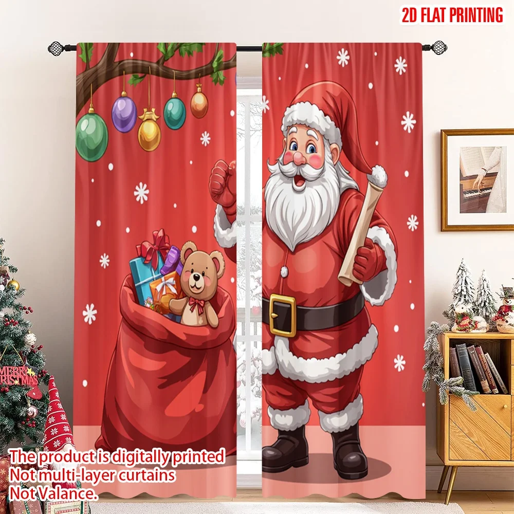 

2pcs 2D flat printing Merry Christmas Scene Curtains Santa Claus Christmas Holiday Season_a Polyester Without Electricity Family
