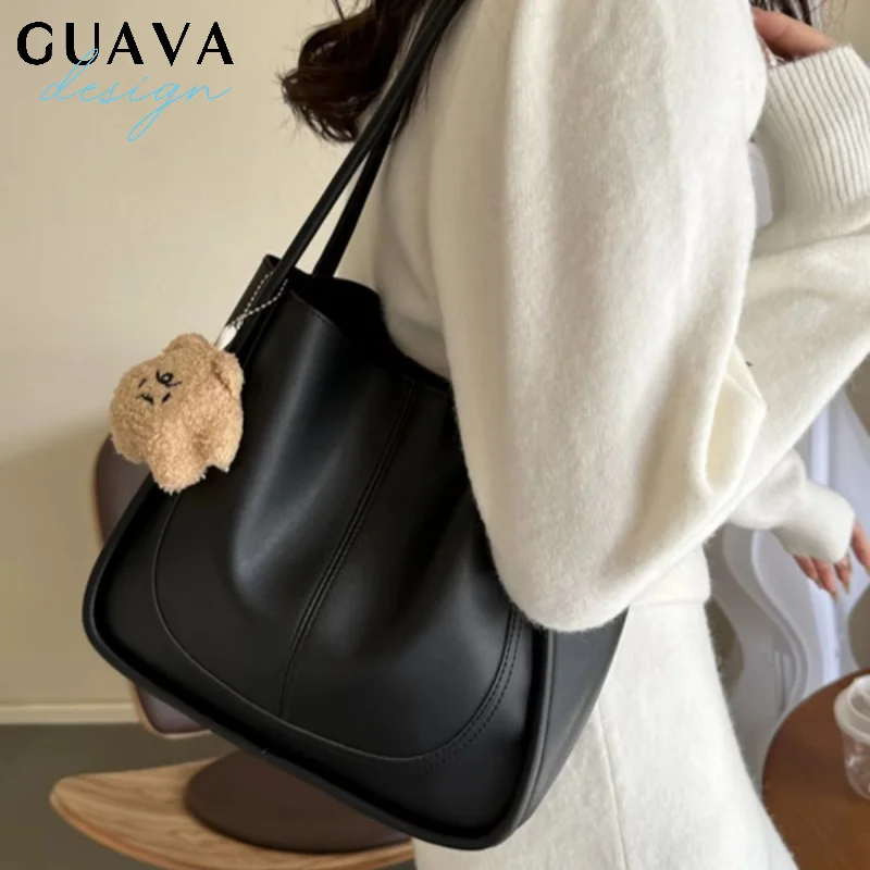 

Большая вместительная сумка-тоут, женская трендовая женская сумка на плечо, кожаная простая дизайнерская женская сумка высокого качества, кошелек ﻿