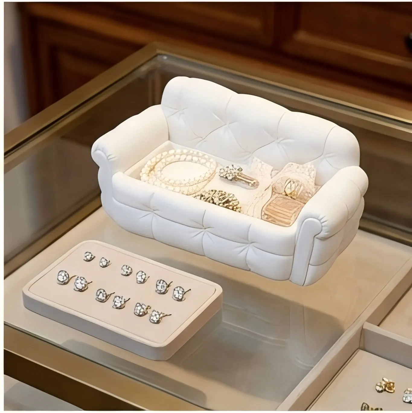 Mini Sofa Jewelry Storage Tray 3D Printed Cute Couch Shaped Trinket Dish Ring Earring Holder Vanity Tabletop Gift For Girls view 3
