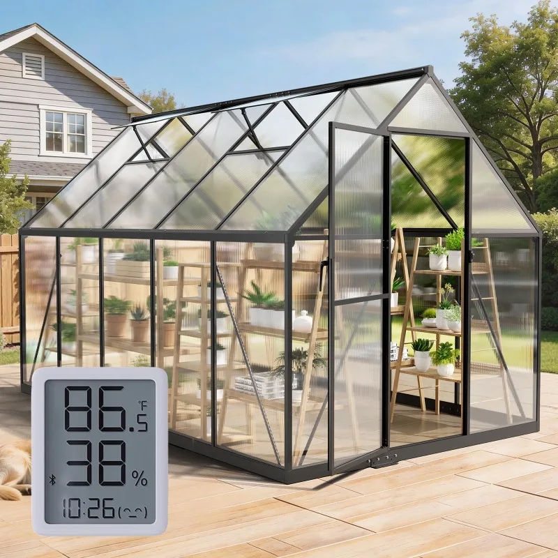6x10FT Greenhouse with Hygrometer, Windproof Warm Plant Green Houses