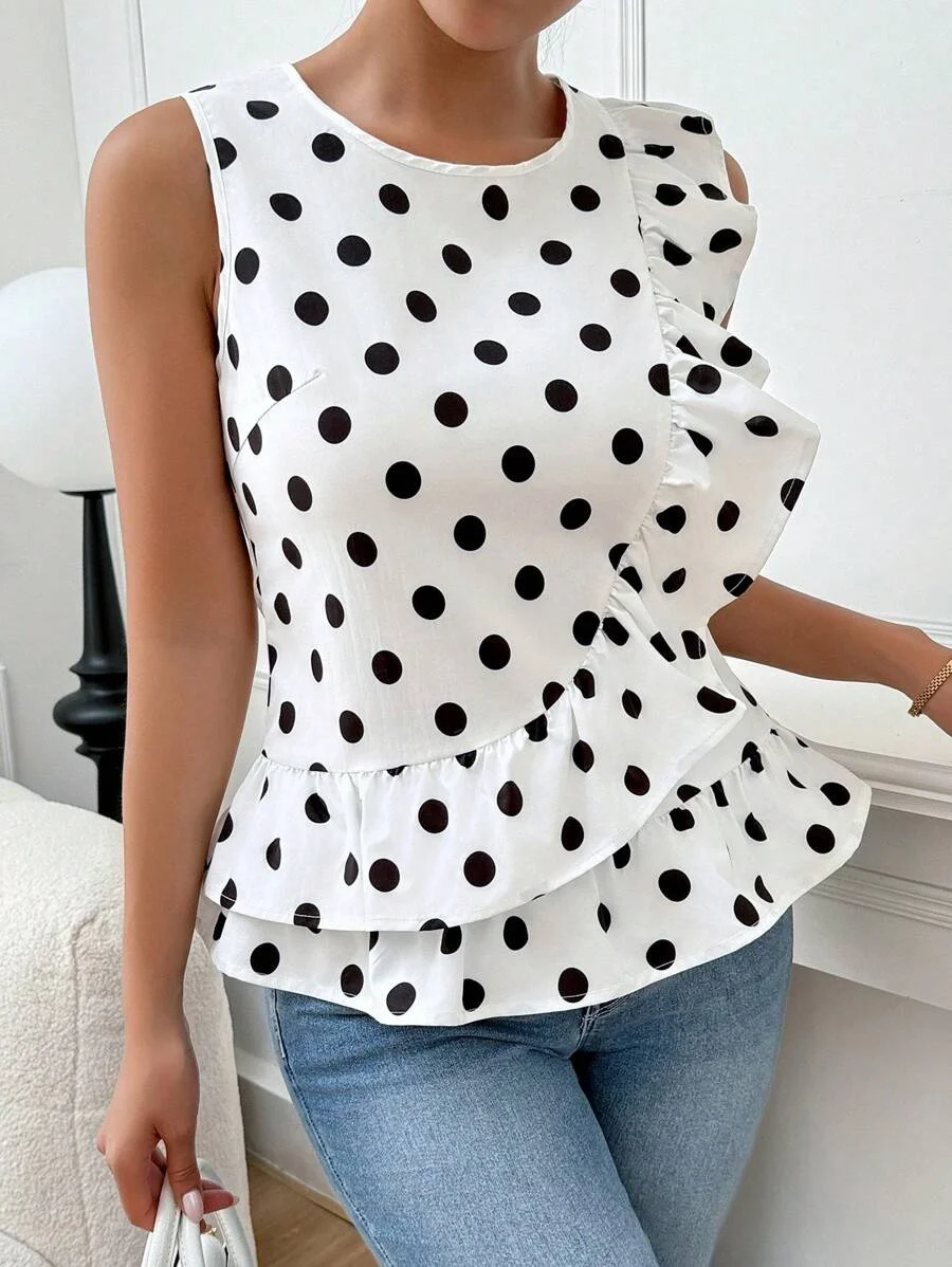 2025 новый женский топ без рукавов с принтом в горошек, модный повседневный элегантный топ без рукавов