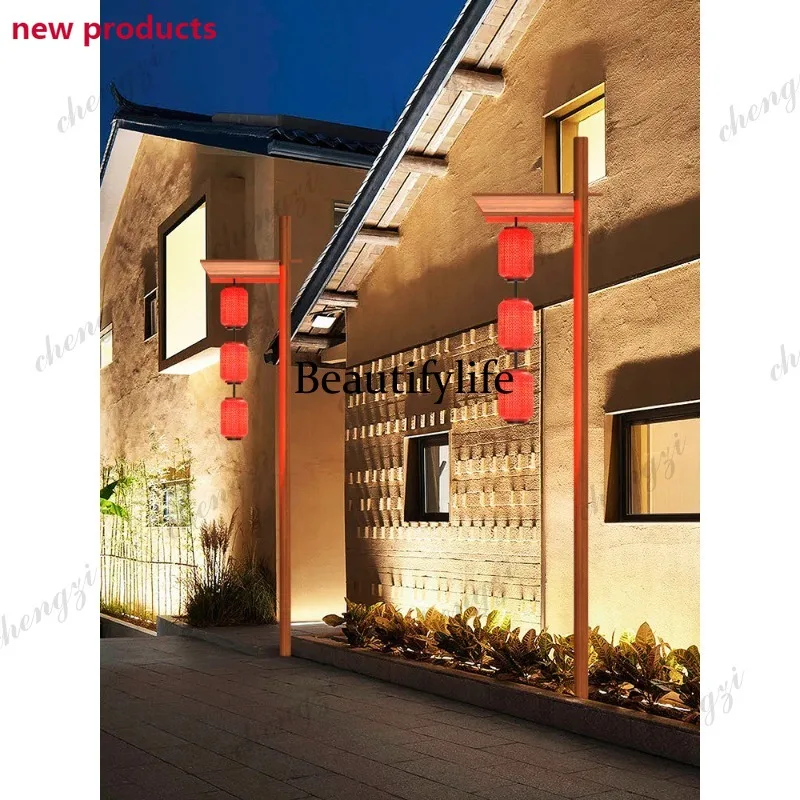 D1089 Scenic B & B decoration solar cage pole lamp outdoor landscape Chinese scenic park street lamp