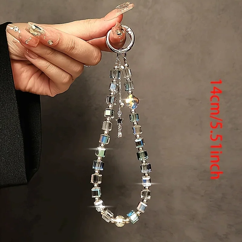 

Luxury Crystal Bead Short Lanyard with Clip, Phone Case Keychain Bag Charm, High End Crystal Phone Strap Gift