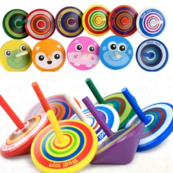 Kids Mini Colored Wooden Gyro Toys  Children Adult Relief Stress Cartoon Pine Desktop Spinning Top Educational Game