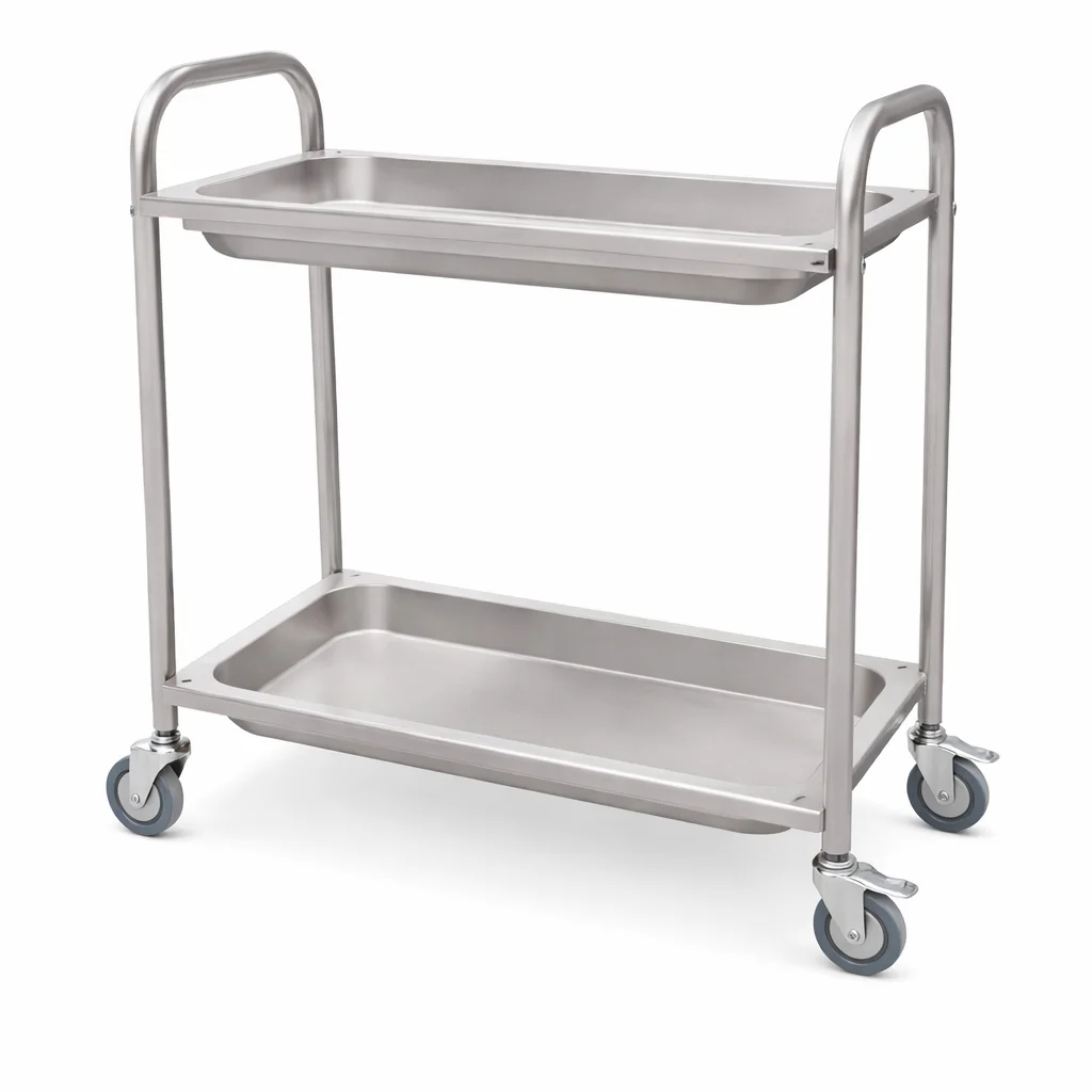 Commercial 201 Heavy Duty Undershelf Assemble Double Layer Stainless Steel Food Service Trolley Cart With Modible Casters