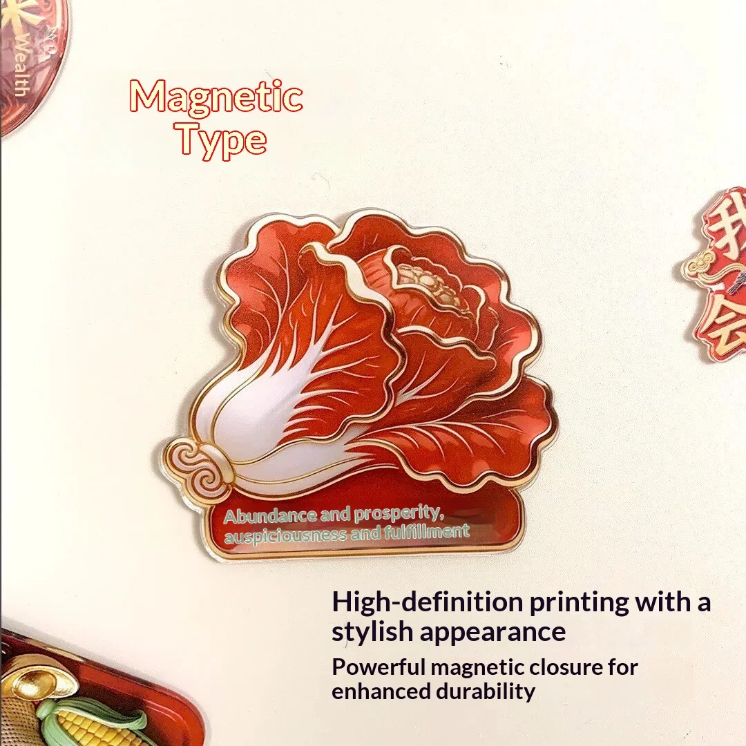Cabbage Shape Acrylic Magnetic Fridge Sticker Chinese New Year Fortune Decor Home Kitchen Refrigerator Ornament