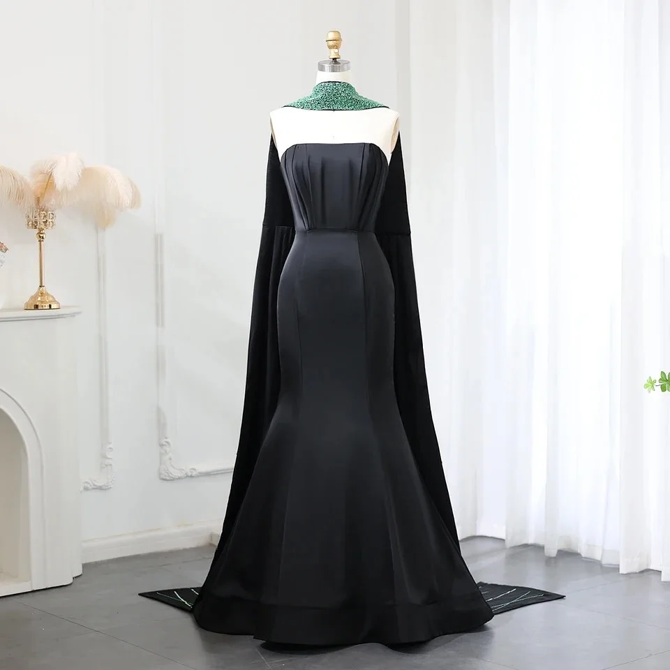 AsaNagi abiti da ballo in raso nero da donna senza spalline sirena festa di nozze elegante abito da ballo 2023 arabia saudita muslimex squars