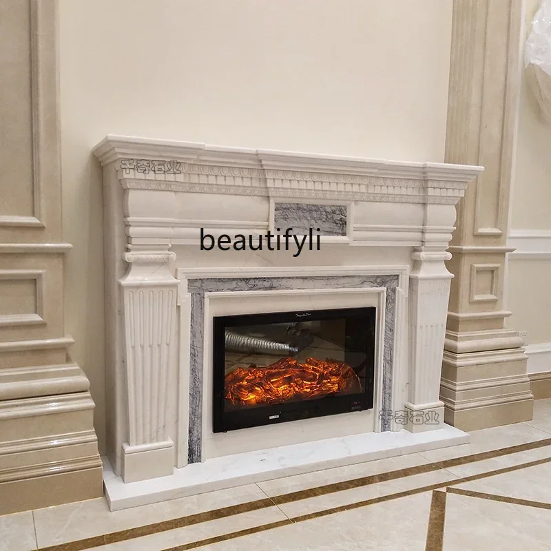 A95 Marble carving European fireplace marble TV background wall decorative cabinet ornament fireplace