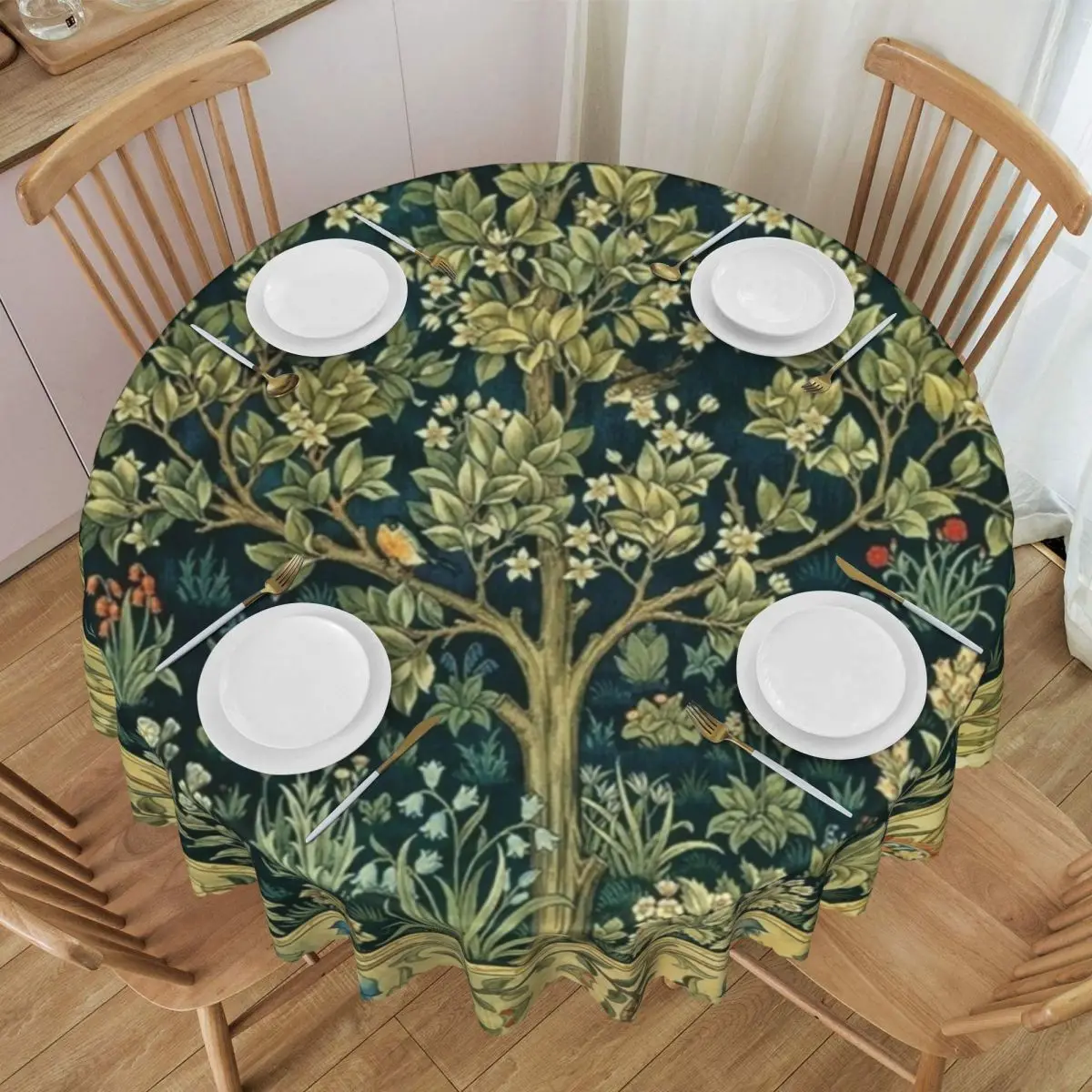 Tree Of Life By William Morris Round Tablecloths 60 Inches Floral Textile Pattern Table Cover for Parties Table Cloth