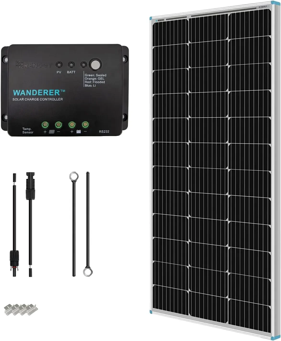 

100 Watt 12 Volt Solar Panel Starter Kit with 100W Monocrystalline Solar Panel 30A PWM Charge Controller Adaptor Kit