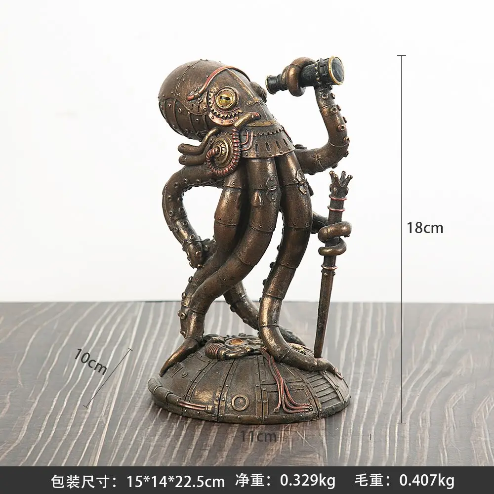 Vintage Steampunk Octopus Sculpture，Industrial Resin Art Piece for Living Room & Study Decor，Industrial Style