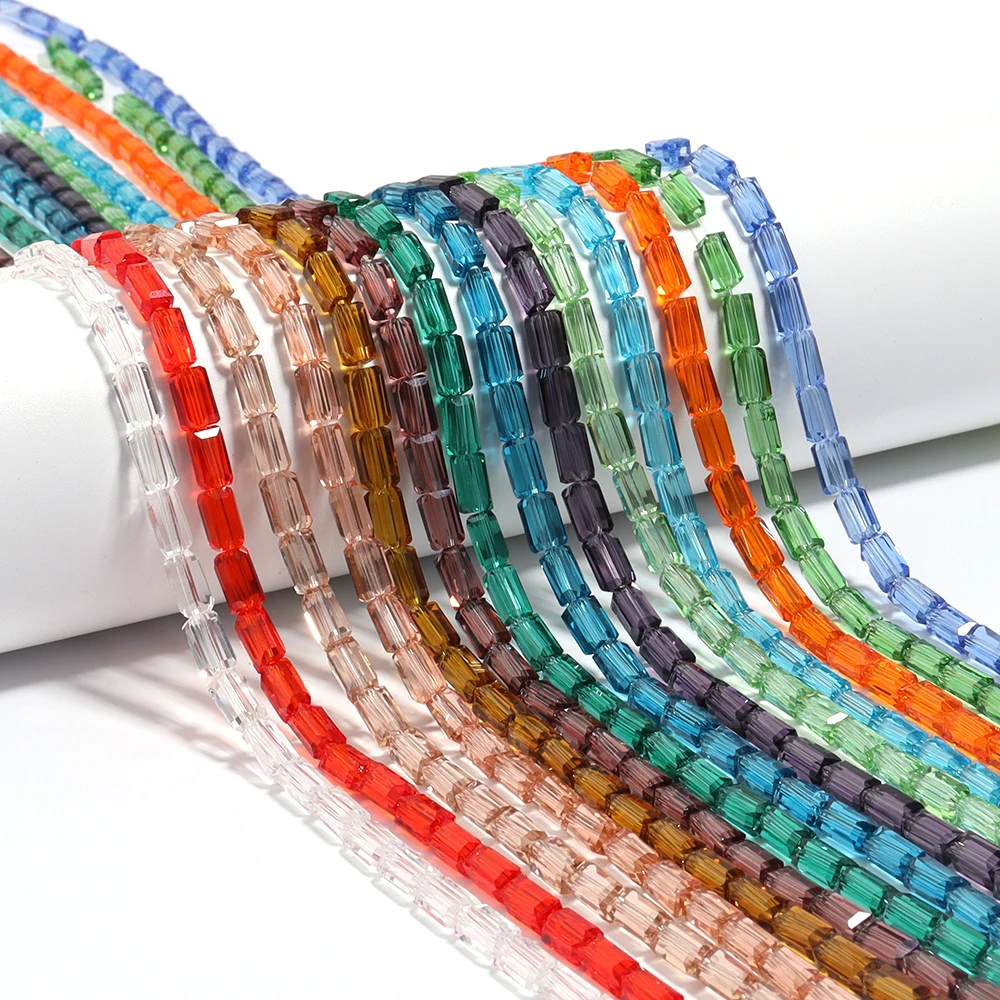 About 72-80pcs Rectangular Glass Crystal Beads 3X6mm/4X8mm Cube Square Beads Loose Spacer Bead For DIY Jewelry Making Bracelet