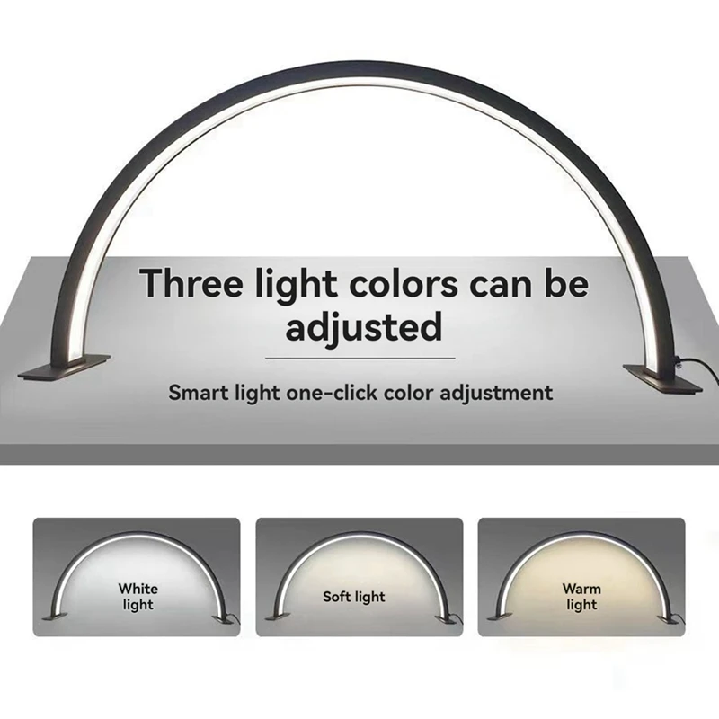 Half Moon Nail Desk Lamp Beauty Salon Work Fill Light 3 Color Temperature 2700k-6500k for Nail,Lash,Tattoo Black US Plug