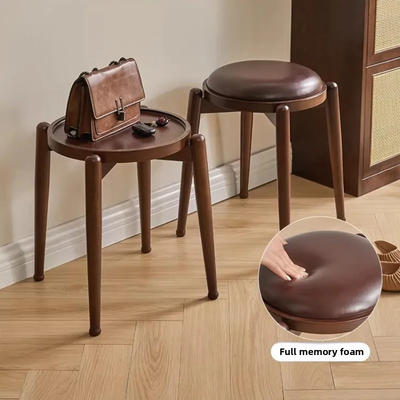 Solid Wood Black Dressing Stools Stacking Design Dining Stool Soft Bag Removable Coffee Table Modern Minimalist Home Furniture
