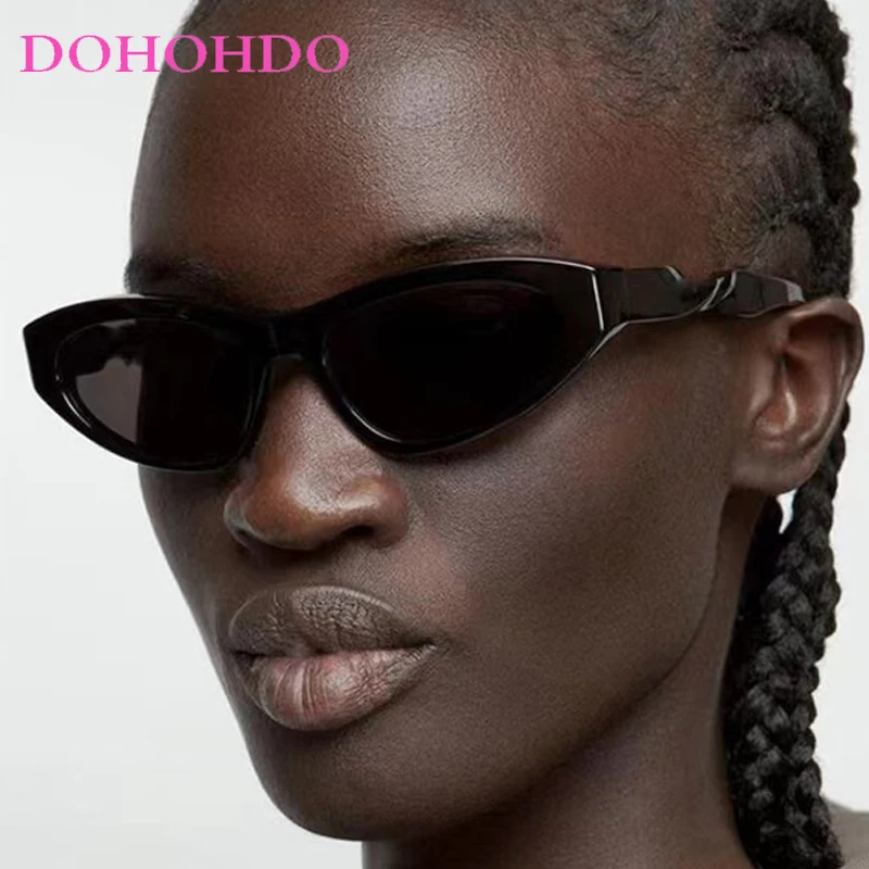 

DOHOHDO 2025 New Small Frame Retro Cat Eye Sunglasses Punk Hip Hop Sun Glasses Fried Dough Twist Men's Women's Sunglasses UV400