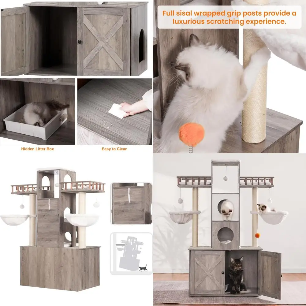 

Большой домашний кошачий комплекс с лотком для отходов, прочная кошачья башня до 9 кг, современный серый домик в деревенском стиле с когтеточками