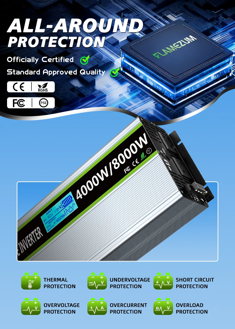 U.K Plug Pure Sine Wave Power Inverter 8000W DC 12V/24V To AC 240V Frequency Converter 50hz Solar Car Inverter Transformer LED