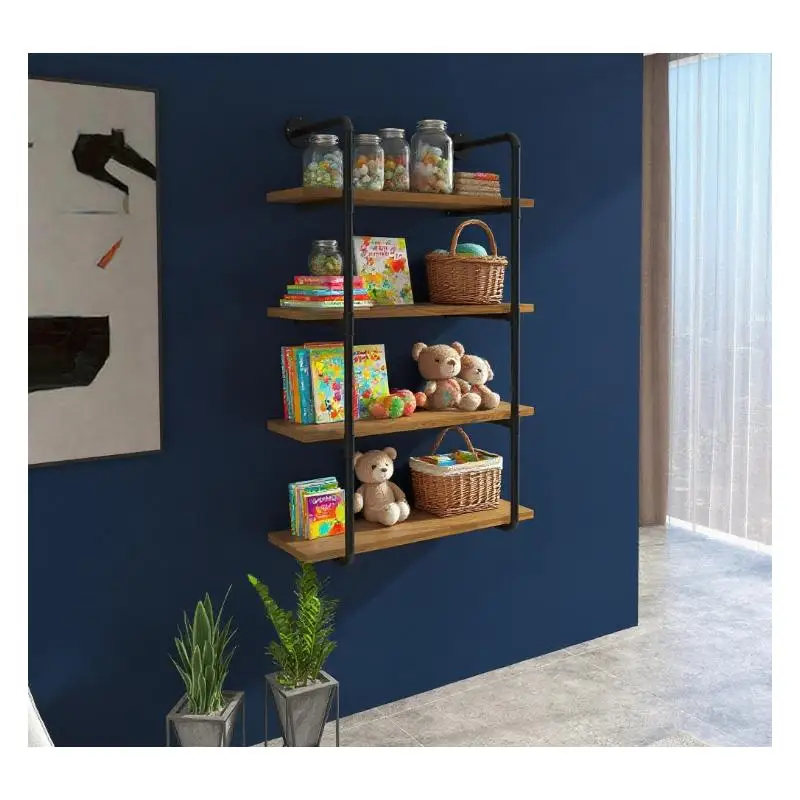 

Industrial Pipe Floating Wall Shelves - Metal Frame Bookshelf and Display Rack for Home Decor