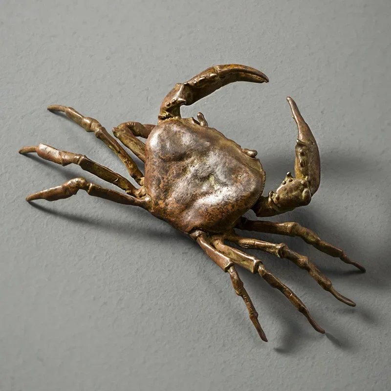 Pure Copper Solid Crab Simulation Animal Model Statue Figurine Miniature Tea Pet Ornament Antique Bronze Crafts Desk Decoration