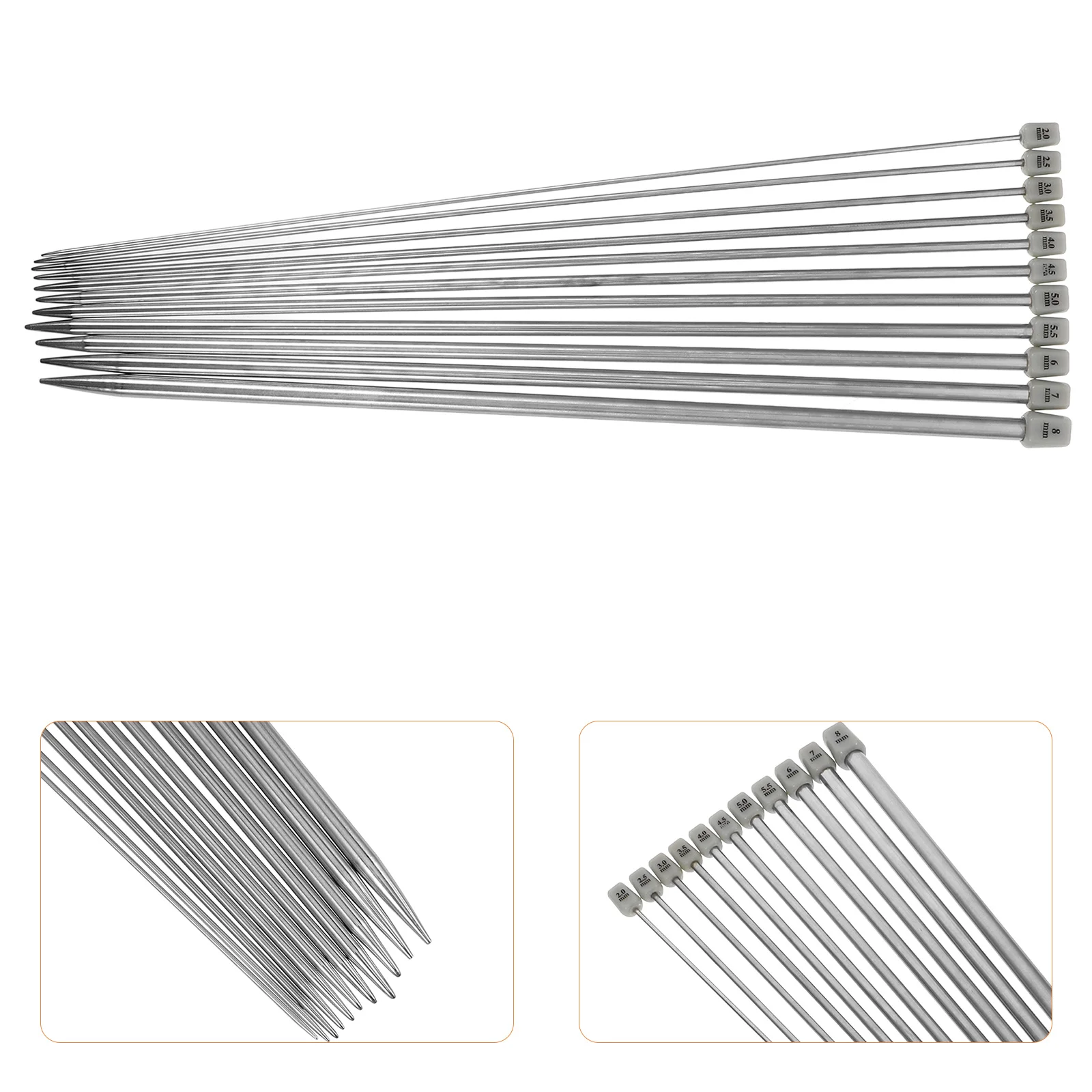 

11 Pairs 36Cm Stainless Steel Single Pointed Knitting Needles 2.0Mm-8.0Mm Silver Lightweight Crochet Hooks Knitting Tools Yarn