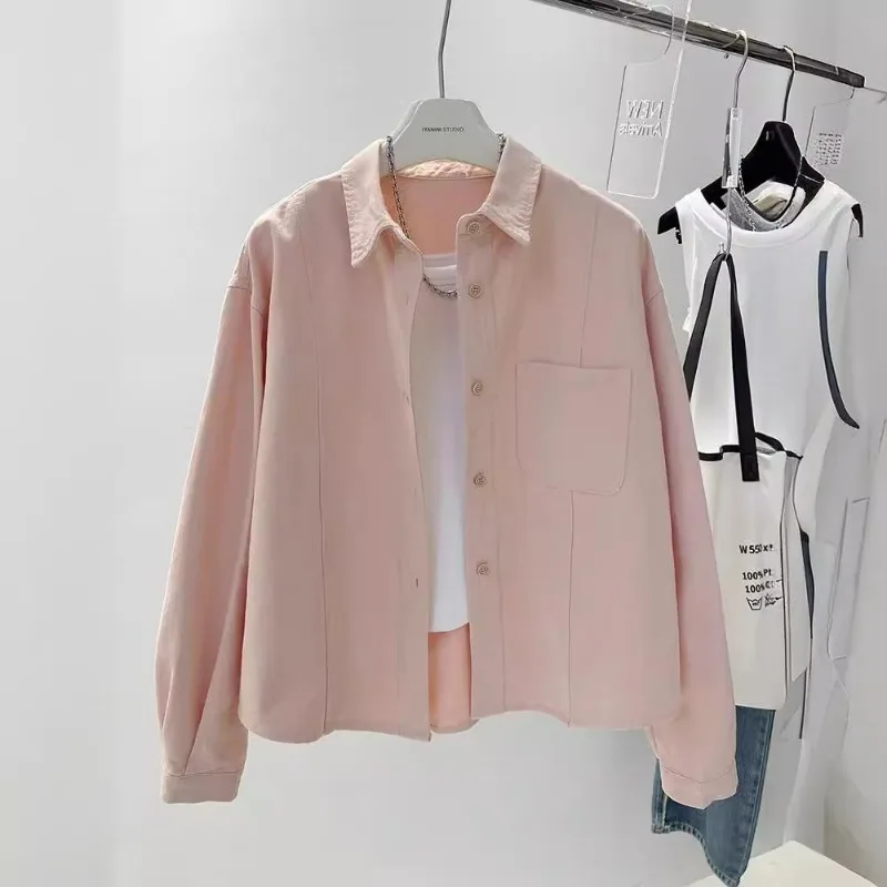 

Women's Spring and Autumn New Spliced LOLO Collar Button Loose and Versatile Casual Slim Long Sleeve Top