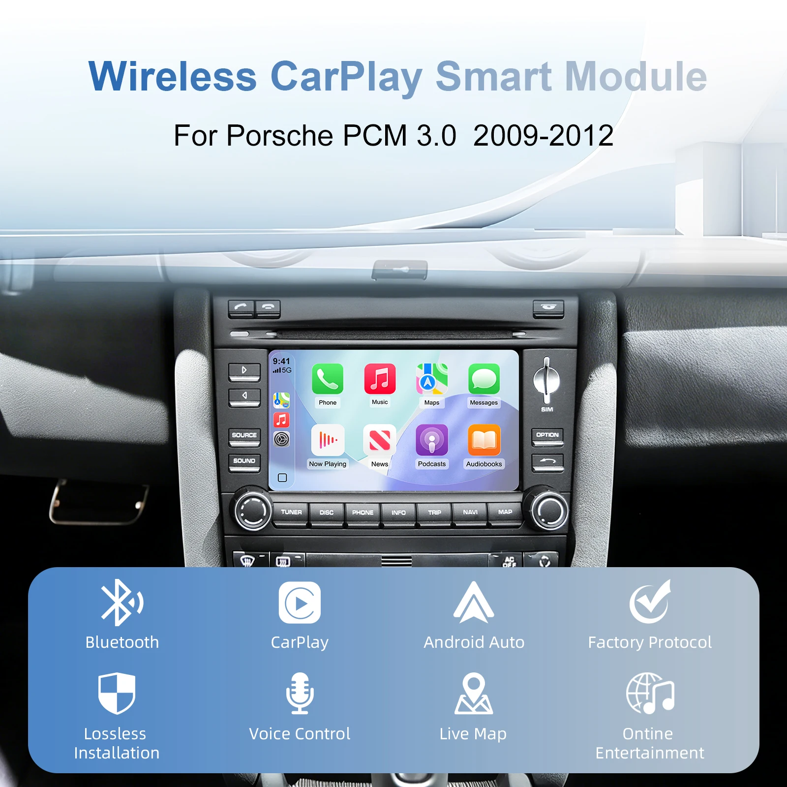 Wireless CarPlay Android Auto Retrofit Kit Decoder Box for Porsche PCM 3.0 911 Cayanne Cayman Boxster Panamera 2009-2012