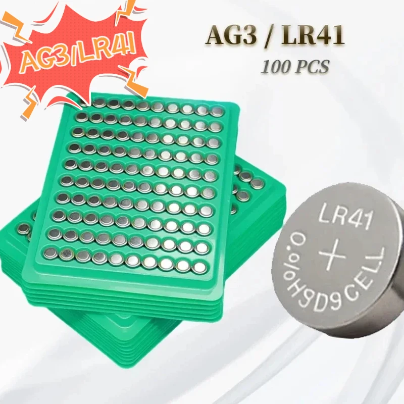 10-500PCS  LR41 Battery Zinc-manganese AG3 1.55V SR41 192 L736 384 SR41SW CX41 392 Cell Coin for Watch Toys Lamp Chain Hearing