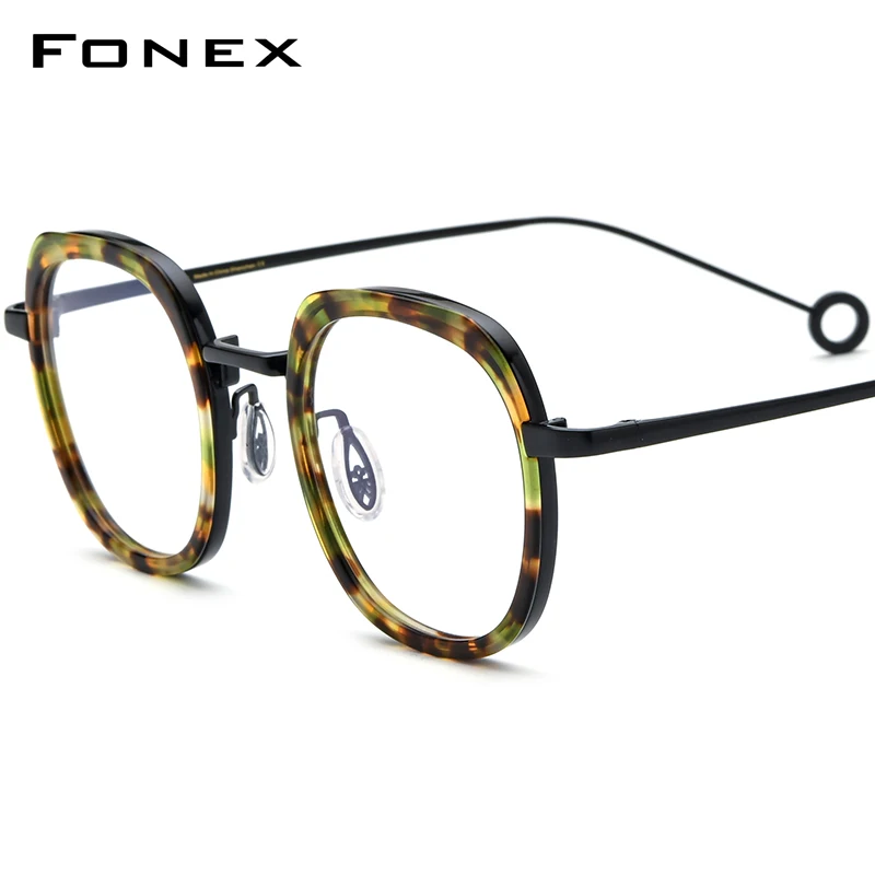 FONEX Acetate Titanium Eyeglasses Frame Men 2023 New Grace Retro Square Glasses Women Eyewear B-07P