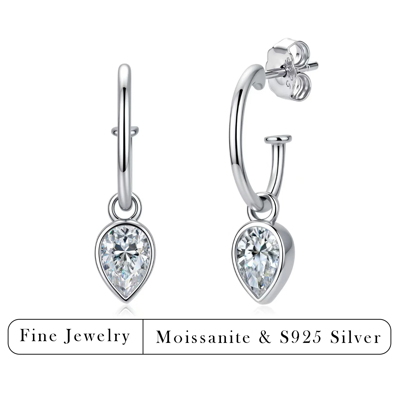 

1.6 CTW Pear Cut Moissanite Hoop Dangle Earrings S925 Sterling Silver Drop Diamond Earring Luxury Fine Jewelry For Women Gift