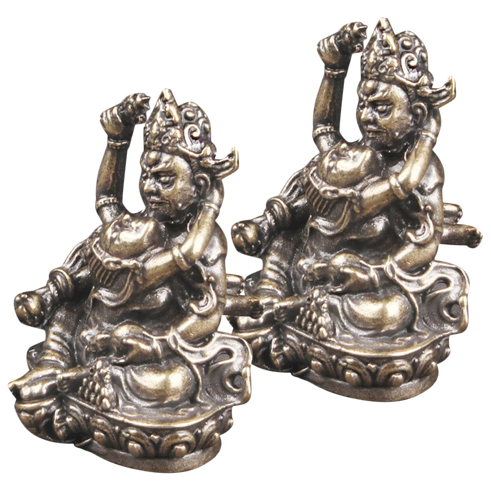 

2Pcs Vintage Brass Buddha Statues Desktop of Wealth Decor for Home Temple Display Retro Metal Craft Luck Prosperity Symbol