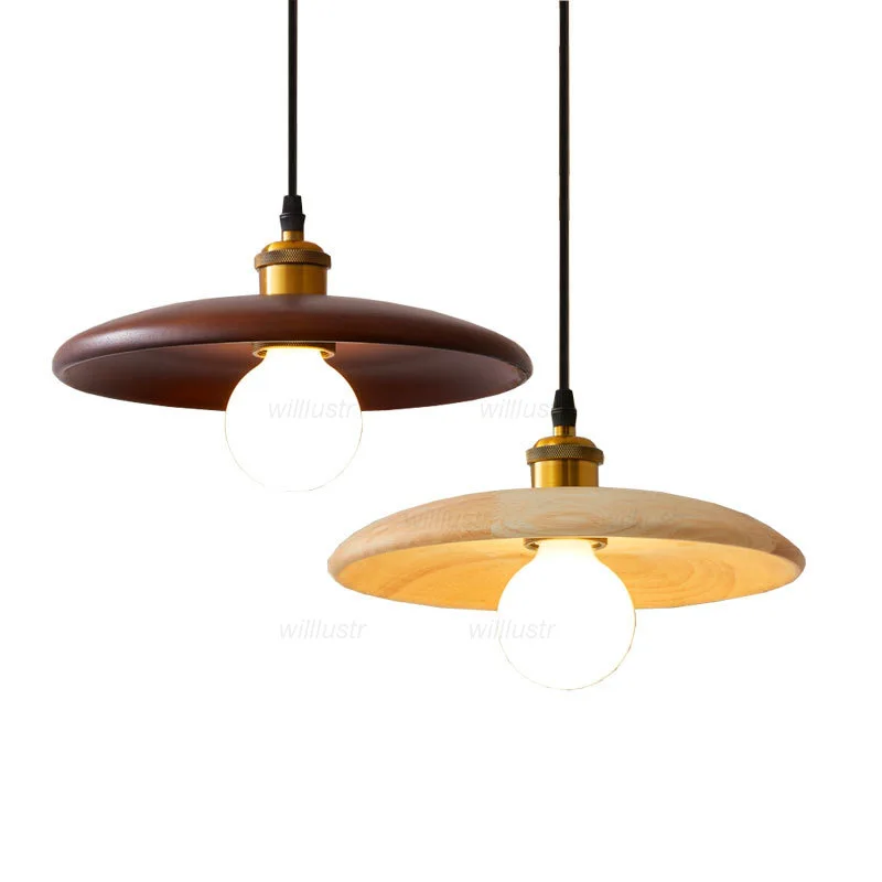 

Retro Wooden UFO Pendant Lamp Walnut Color Suspension Light Tea Room Bar Cafe Bedside Solid Wood Hanging Ceiling Chandelier