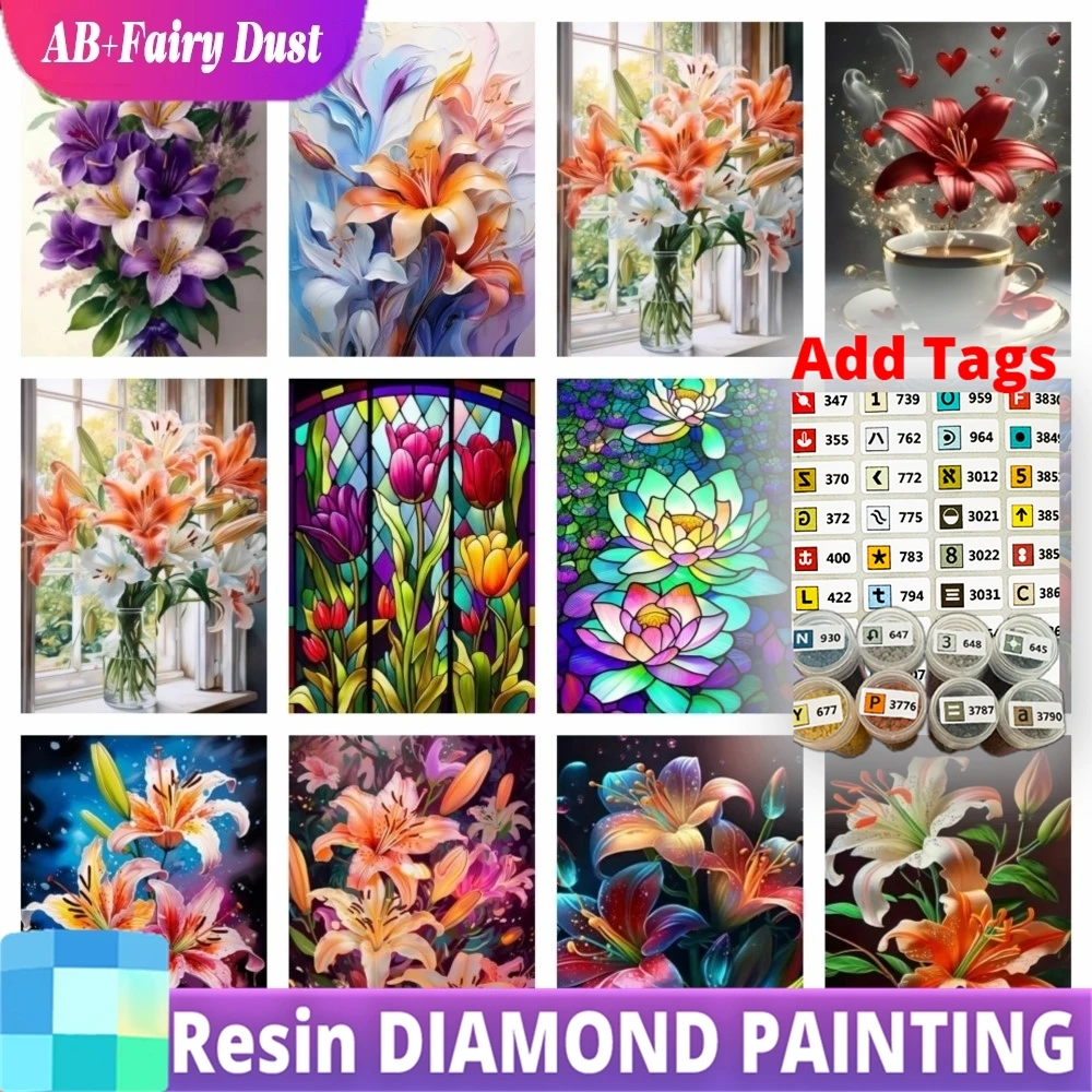 

Алмазная вышивка AB Fairy Dust Resin 2026 DIY: Картина «Цветок лилии» для домашнего декора, 30x40 см, с полным круглым наполнением стразами
