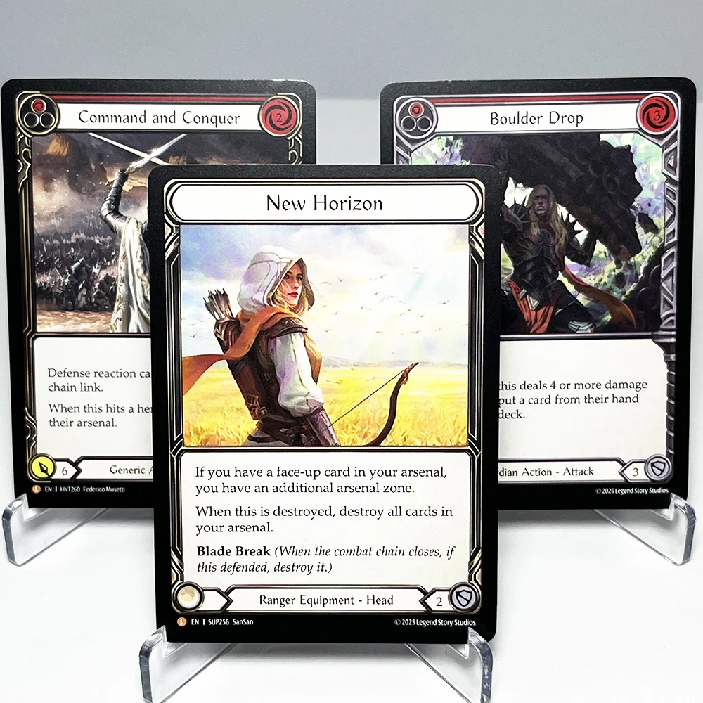Colección de Cartas de Juego Flesh and Blood TCG: Boulder Drop, Flick Knives, New Horizon, Pouncing Paws, Command and Conquer, Battle Card Toy