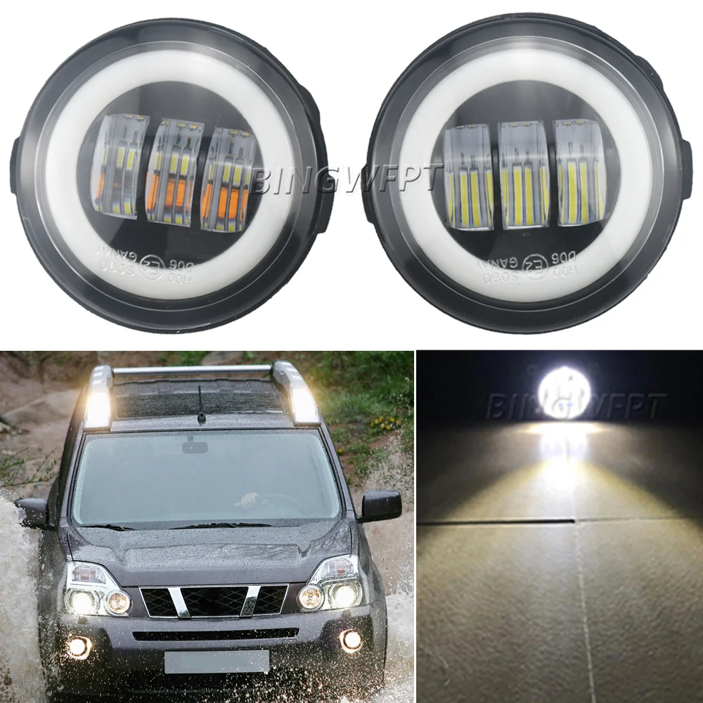 Car DRL Fog Driving Lamp LED Lens For Nissan X-Trail (T31) Closed Off-Road Vehicle 2007-2013 Angel Eye Fog Light