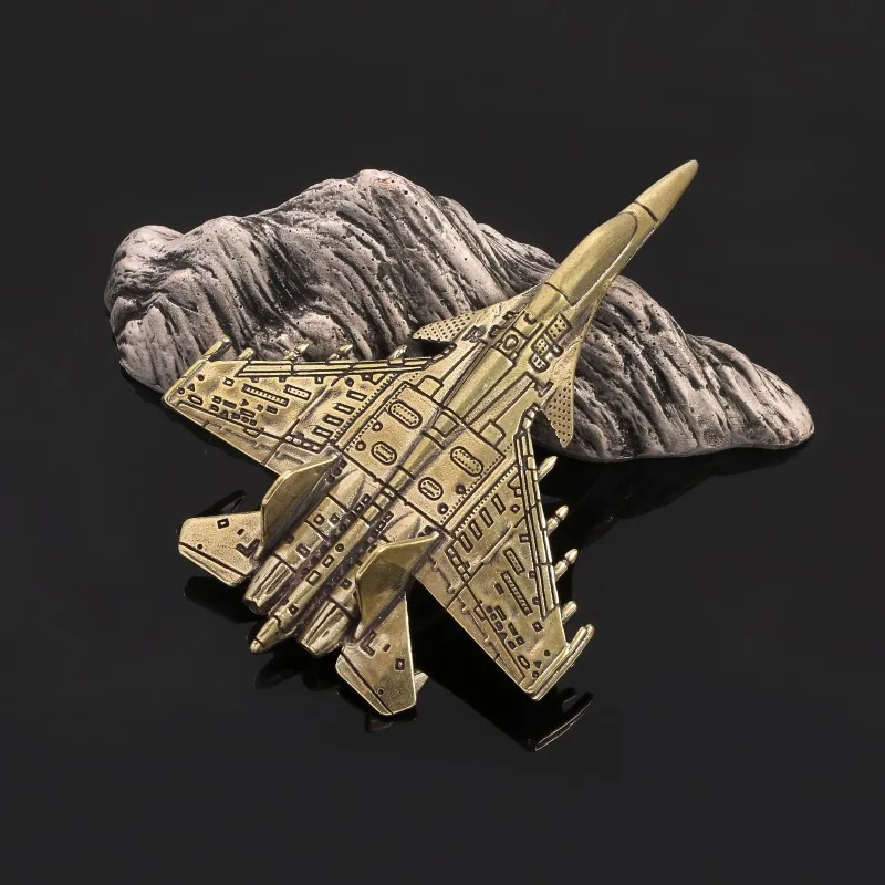 Brass Fighter Jet Model Statue Home Decoration Living Room Desktop Ornaments Copper Airplane Miniature Figurines Craft Gifts