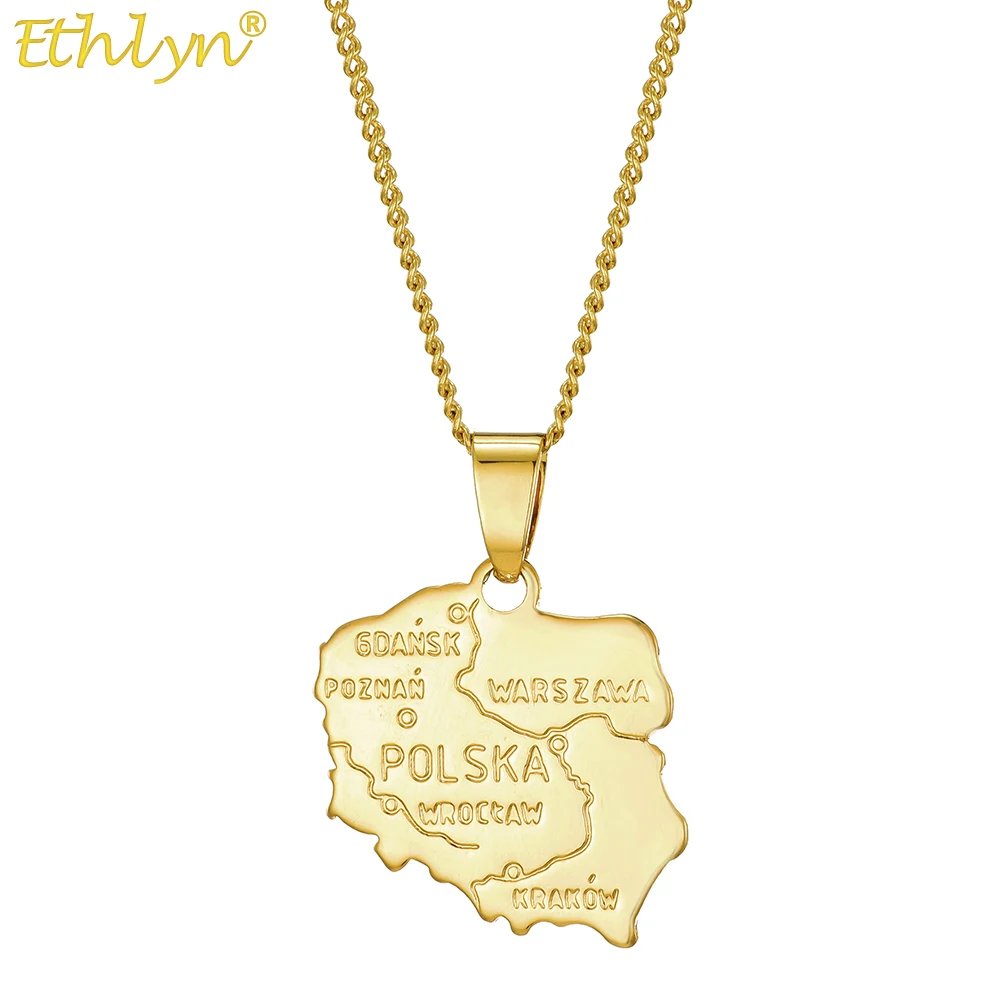 Ethlyn Fashion Poland Pendant Necklace for Women Men Gold Color Jewelry Map of Poland MY440