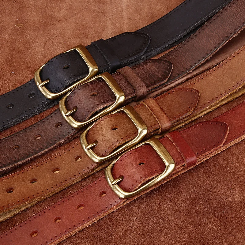 Top layer cowhide pin buckle belt men's retro washed distressed trend casual handmade genuine leather men's jeans belt