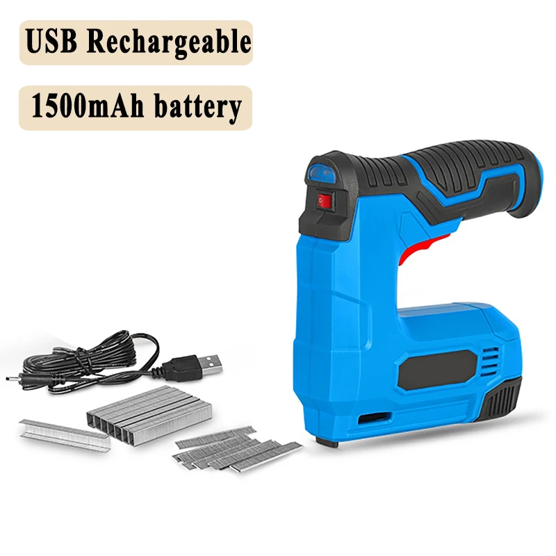 

Electric Nail Gun Cordless Stapler with 1500mAh Lithium Battery USB Rechargeable Staple Gun Furniture Wood Frame DIY Tool