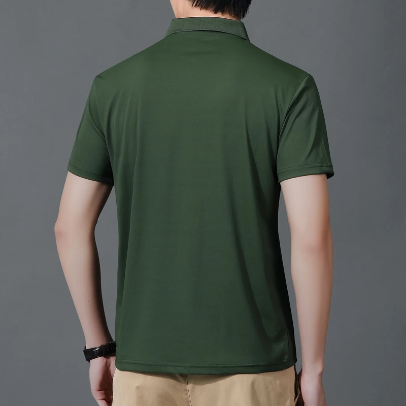 Men's T-shirt summer worsted sweater short-sleeved casual solid color men's clothes POLO collar knitted Tops loose Blouse